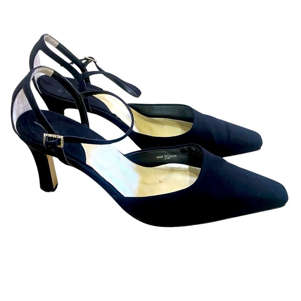 Caparros Paulette black leather sole ankle strap shoes 2.5 inch heel size 10
